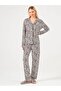 Women's Buttoned Leopard S-Xl Pajama Set - Brown