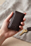 Genuine Cowhide Leather Black Keychain with 6 Hooks
