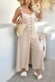 Women's round neck aerobin jumpsuit with bird eye detail and front button closure