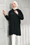 Black Hooded Tunic with Hidden Zipper - 3