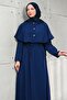 Navy Blue Cape Modal Woven Dress - 2
