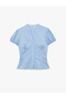 Cotton Slim Fit Poplin Balloon Sleeve V-Neck Shirt - 3