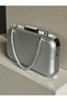 Silver Gray Lame Stone Handle Detail Anti-Scratch Matte Leather Women's Evening Dress Bag Wedding Engagement Graduation - 4