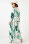 Women's Shirt Collar, Gathered Waist, Patterned Viscose, Emerald Green, Hijab Dress - 5