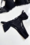 Black Sleeve Tulle Detailed Lace Supported Bra Set - 7