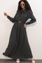 Women's Belted Polka Dot Hijab Dress 2613 - Black
