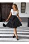 Women's Short Sleeve V-Neck Top Viscose Bottom Polka Dot Short Knitted Crepe Dress - 2