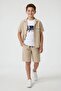 Cream Boy's Linen Shirt and Shorts 3-Piece Set 24583 - 2