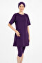 Purple Islamic Swimwear Set Plus Size Includes Cap Half Sleeve Stretchy Fabric Swimwear Set