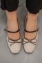 Nina Bow-Tied Suede Ballerina Flats with Belt on Top Beige - 2