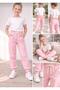 Girl's Pink Elastic Waist Double Ribbed Sweatpants 4494-2 - 5