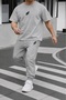 Unisex Wide-Let T-Shirt and Sweatpants Set with Double Line Print