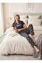 Black Heart Detailed Soft Milan Fabric Short Sleeve Top Long Bottom Pajama Set - 3