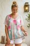 Italian White-Pink V-Neck Low Sleeve Slim Digital Printed Casual Mercerized Knitwear Blouse 66 65 - 3