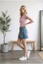 Dyed Blue Color Denim Short Jeans Skirt Without Slits with Ripped Detail Pockets - 38 cm - 2