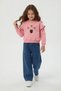 Pink Floral Embroidered Ruffle Jean Pants Girls' Set 24555 - 2