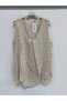 Beige Italian Varev Cut Zero Sleeve Linen Long Linen Blouse 40 - 44 Size