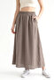 Women's Midi Skirt with Elastic Waist and Pocket Detail, High Waist - 4