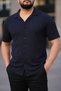Men's Waffle Fabric Open Collar Buttoned Regular Fit Shirt Set of 2 Navy Blue-Grey - 3