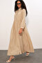 Women's Buttoned Long Hijab Dress 2591 - Beige - 3