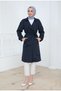 Beautiful Back Detailed Belted Trench Coat Navy Blue