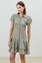 Khaki Gingham Ruffled Women's Dress - 6