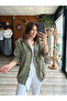 Women's Green Hooded Star Embroidered Pocketed Drawstring Cotton Linen Shirt Jacket