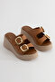 Rana Women's Tan Genuine Leather Buckle Slippers - 3