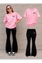 Summer Black Spanish Flared Pants and T-Shirt, Children's Girl's Set with Small Bow Print Design