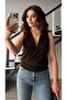 Bitter Brown Lyocell Blended Double Breasted Blouse