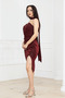 Shawl Detailed Strapless Neckline Glittering Pencil Dress - Bordo - 6