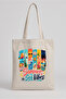 Summer Sea Vibes / Summer Printed Raw Fabric Beach Shoulder Bag |   35X40 cm - 4