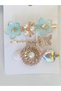 Brooch - Set of 3 Blue Brooches with Flowers, Butterflies, Hearts and Pearl Details