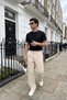 Salto Double Fabric Pleated Men's Cream Baggy Trousers Wide Leg Pants - 2