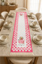 Pink Checkered Table Runner – Vintage Teapot Patterned Tassel Runner - 2