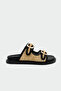 Mario Wicker Detailed Buckle Detailed Thick Black Sole Slippers - 2