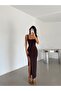 U-neck slit long dress - brown - 6