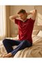 Men's Burgundy Crew Neck 3-Button Chest Pocket Seasonal Cotton Lycra Short Sleeve Pocket Pajama Set - 2