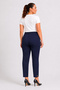 Plus Size Women's Ankle Length Button Detail Fabric Trousers 08 Navy Blue - 4