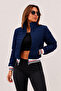 Women's Short Puffer Coat Stand Collar Zippered Bomber Jacket - 3