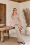 Women's Stone Detail Blouse Wide Leg Bottom Top Two-Piece Summer Set - 2