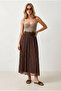 Women's Brown Polka Dot Lined Bell Tulle Skirt Etk-19000431