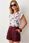 Women's White Fuchsia V-Neck Woven Viscose Blouse Blz-19003048