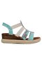 Women's vegan leather blue chunky sole sandals - ethnic faience design - 7