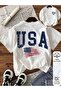 Usa Printed White Oversize Unisex T-Shirt Basic Comfortable Fit Daily Tshirt