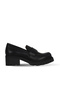 Black Leather Women's Wedge Heeled Shoes