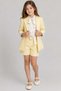 Girl's Polka Dot Sleeveless Chiffon Blouse with Tie Collar Detail and Yellow Shorts Set - 3