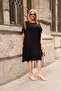 Plus Size Black Dress with Tulle Detail - 8