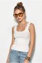 Women's White Floral Appliqué Strap Ribbed Body-Hugging Cotton Blouse Öa251018 60286301 - 2