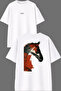 Painted Horse Design Front and Back Printed White Oversize T-Shirt